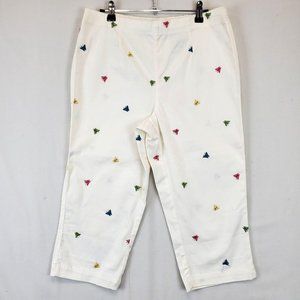 White Stag Capri Embroidered Butterflies White Pull On Comfy Pants Women 8